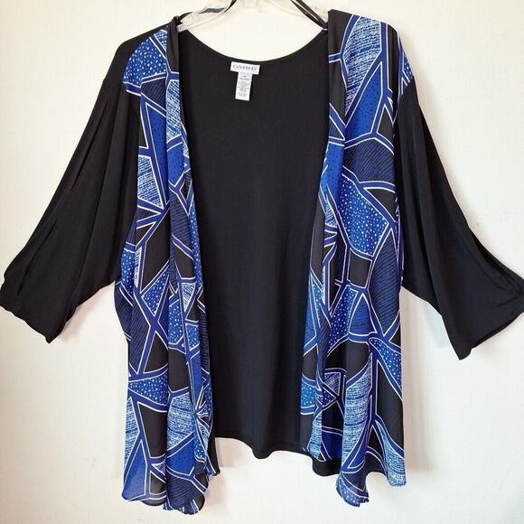 Catherines Slit Sleeve Black Blue Geometric Open Front Tunic Women Size 4X - Picture 1 of 6